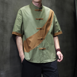 夏季风短袖复古大码棉麻唐装汉服宽松衬衫男A118-C032P70控99图片