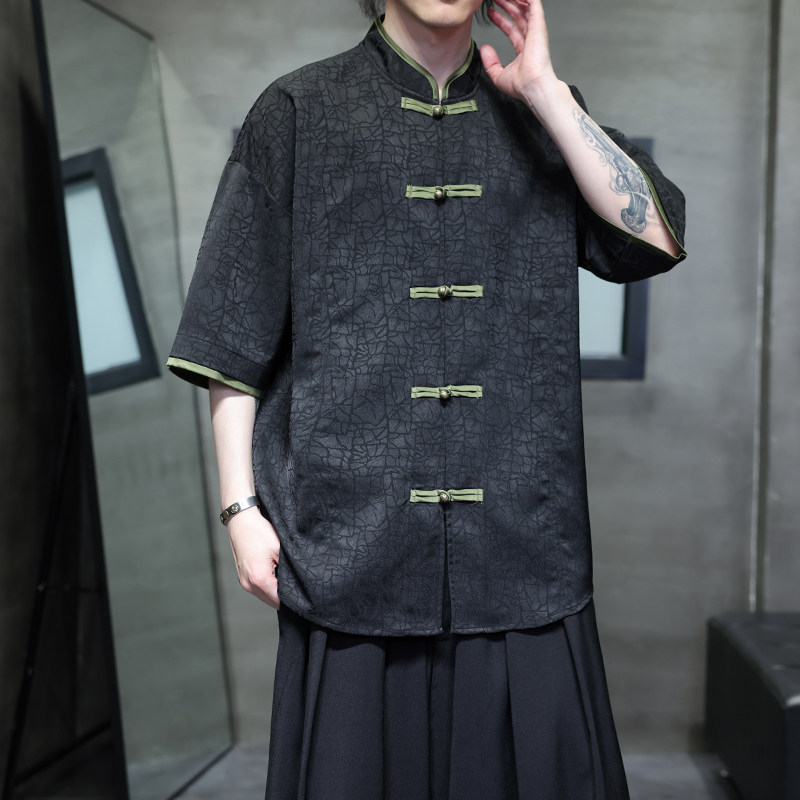 夏季风男装短袖衬衫新中式大码唐装休闲衬衣A118-C27P65控88,男装衬衫,电商A118
