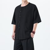 夏季风中式改良唐装短袖复古大码透气T恤男A118-T008P70控99，男装T恤，电商A118