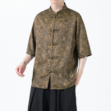 夏季风男装冰丝短袖衬衫新中式印花改良汉服A118-C21P65控88，男装T恤，电商A118