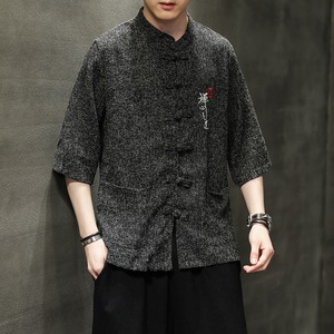 夏季风唐装衬衫中式复古汉服短袖宽松大码衬衣男A118-D51P60图片