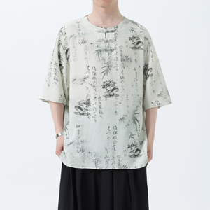 2025夏季风冰丝短袖唐装复古中式半袖汉服男A118-T501P60控78图片