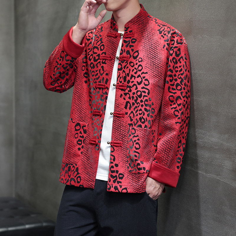 春季风男装新中式夹克麂皮绒唐装汉服豹纹外套A118-A8816P120,男装夹克,电商A118