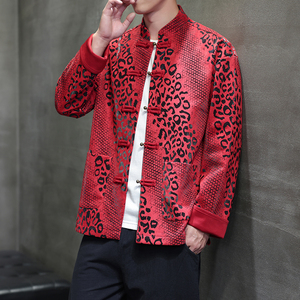 春季风男装新中式夹克麂皮绒唐装汉服豹纹外套A118-A8816P120