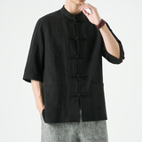 新中式男装风亚麻唐装夏季五分袖棉麻汉服男DS-A118-C803-P80，男装T恤，电商A118