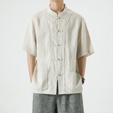 纯亚麻夏季风唐装衬衫中式大码透气衬衣男A118-C812P110，男装衬衫，电商A118