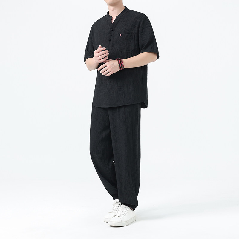 夏季风唐装中式高端轻奢冰丝短袖套装男A118-TZ2507P115控198,男装休闲套装,电商A118