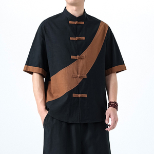 夏季风男装短袖棉麻亚麻唐装汉服大码T恤衬衣118-C032P70控99图片