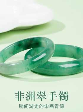 天然非洲翠玉手镯独龙玉冰飘花玉镯老坑飘阳绿镯子翡翠色正圈