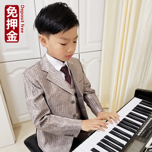 男童优雅西服出租男孩钢琴演奏礼服租赁男孩银色科技走秀华服NX38