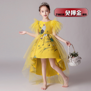 出租女童中国风晚礼服租赁女孩仙鹤前短后长个性走秀可爱国潮GC53