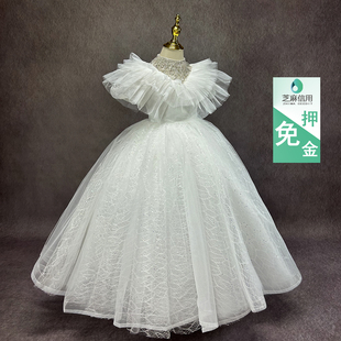 老猪家儿童礼服女童高端华丽仙气白色弹琴演出服出租生日公主裙新