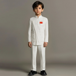 出租儿童朗诵主持国风刺绣中山装男童走秀唱歌高端新中式西服套装