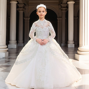 租赁女童长袖高级质感礼服高端轻奢洋气主持人儿童钢琴华丽演出服