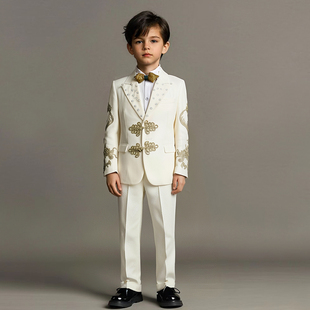 出租男童元旦主持新中式龙图腾高端西装礼服儿童模特走秀国潮西装