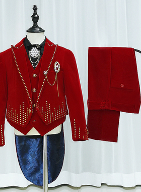 出租男童红色燕尾服套装租赁男孩弹钢琴唱歌指挥高端英伦礼服N223