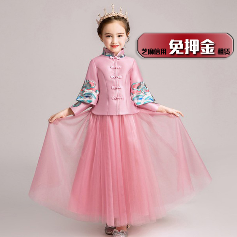 儿童时尚旗袍裙出租女童改良版纱裙古装女孩古筝演出走秀服装GC66