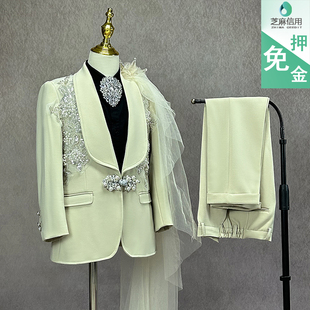 租赁男童走秀礼服华丽闪亮出租2024新款儿童模特走秀中式西装高端