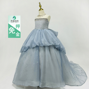 老猪家儿童礼服租赁女童主持走秀弹琴高端华丽拖尾演出服2024新款