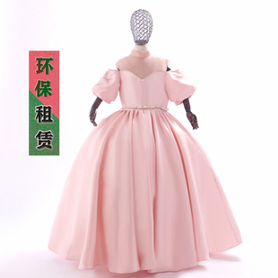 女童弹琴主持优雅大方礼服出租公主生日粉红派对华丽长裙租赁N164
