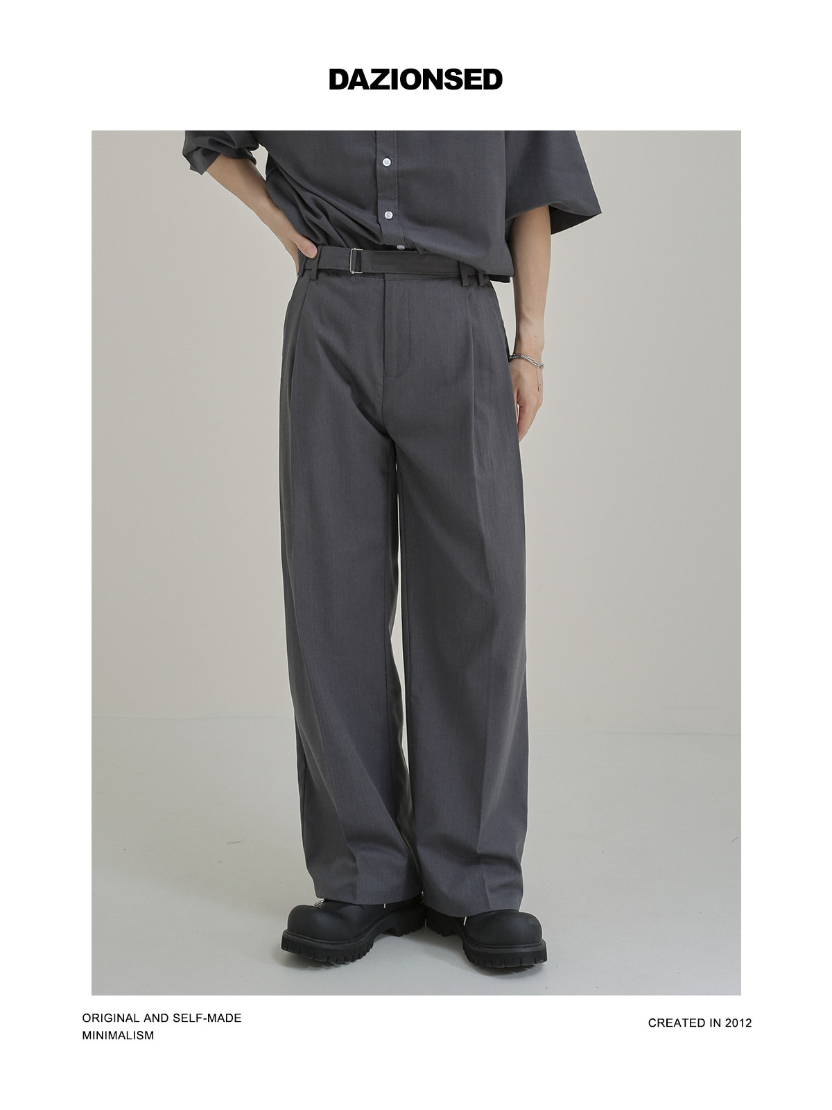 DAZO 봄 여름 얇은 게으른 통근 정장 남성 반팔 셔츠 정장 바지 투피스 세트 클린 핏