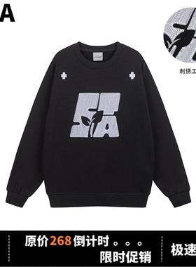 STA GJDP新款潮牌美式高端刺绣圆领宽松卫衣加绒男女情侣秋冬上衣