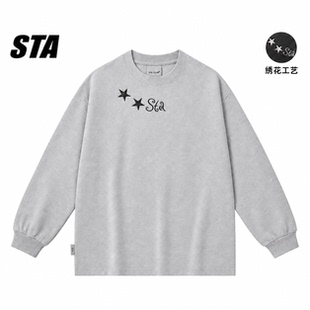 STA GJDP国潮美式五角星刺绣纯棉短袖T恤男女情侣宽松长袖上衣