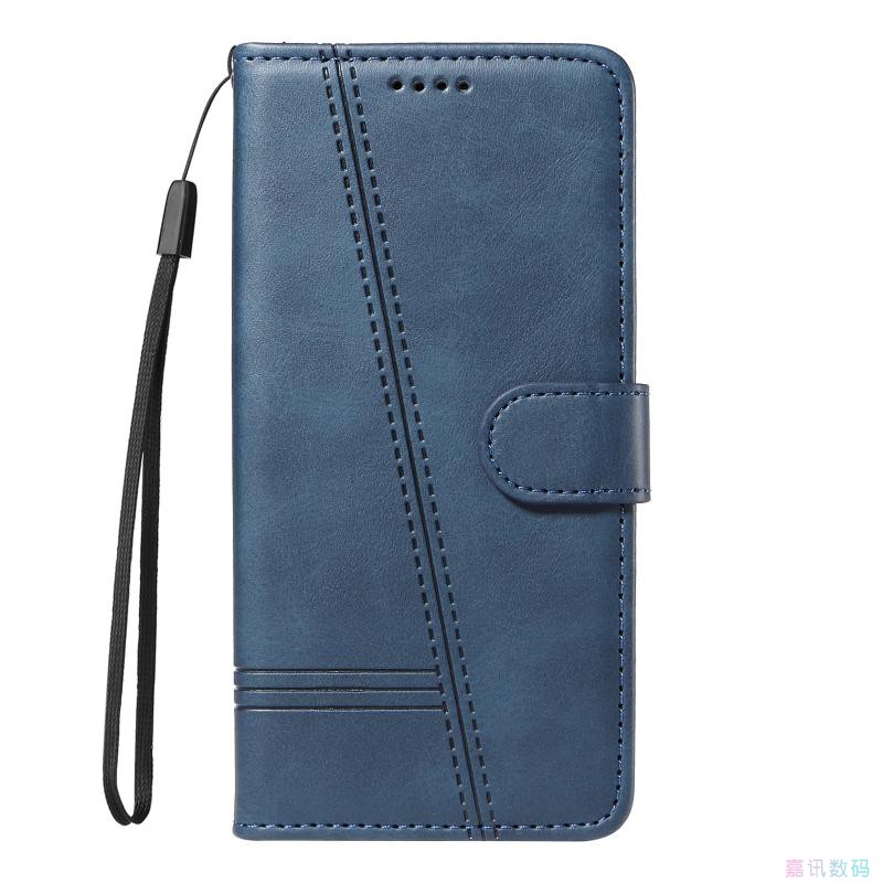 线条蓝适用GalaxyS24/S23/S22/S21/S20 Ultra/Plus/FE+三星翻盖手机壳S10/S9/S8/S7 4G皮套防摔保护套电话壳