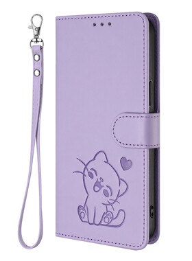 笑脸猫浅紫适用GalaxyA16/A26/A36/A56 5G三星翻盖手机壳A15/A25/A35/A55/A14/A34/A54皮套保护套电话壳