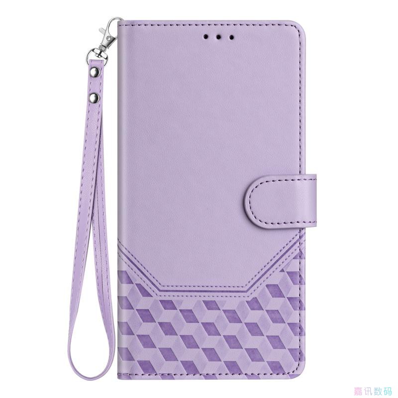蜂巢浅紫适用GalaxyS25/S24/S23/S22/S21三星翻盖手机壳长挂绳S20/S10/S9/S8 Ultra/FE/PLUS/+斜挎皮套电话壳