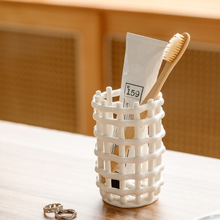 创意简约手工编织陶瓷牙刷架置物架卫生间牙具牙膏牙刷装饰收纳杯
