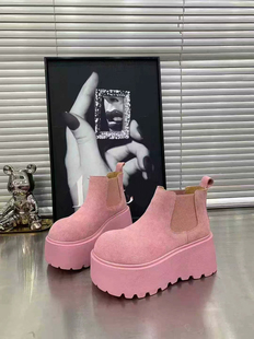 欧洲站厚底松糕切尔西靴子女2026春真皮马丁靴短筒靴糖果色7厘米