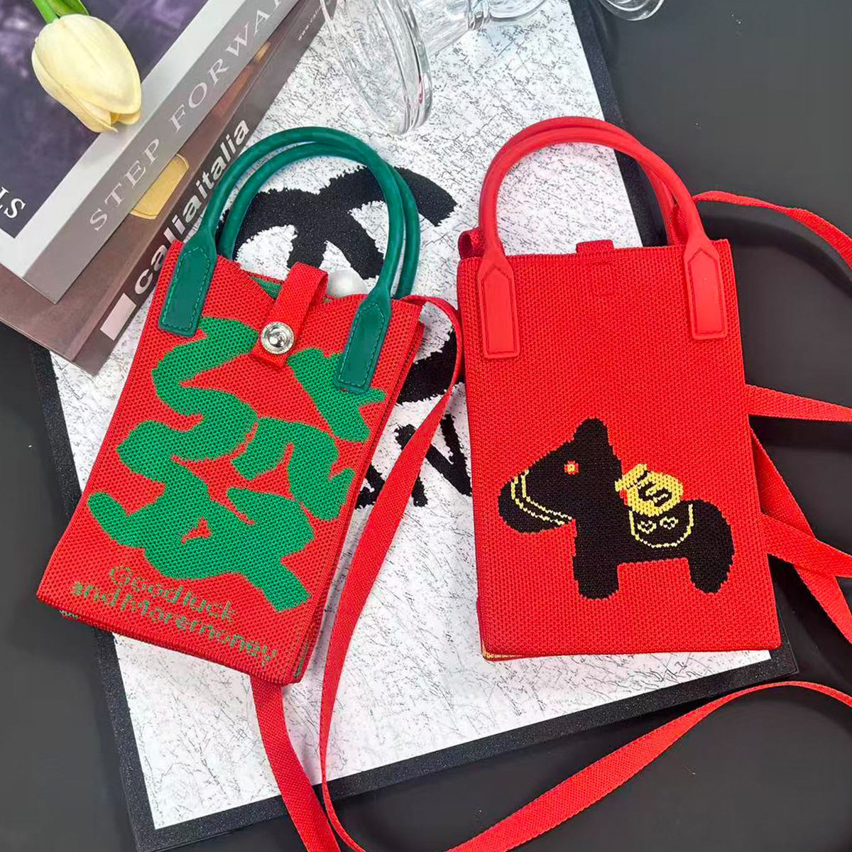 马上有钱针织手机包2026马年喜庆包创意新年小礼品编织手机小挎包,箱包皮具/热销女包/男包,竹编/竹雕,淘宝优惠券,粉丝福利购,淘宝优惠卷