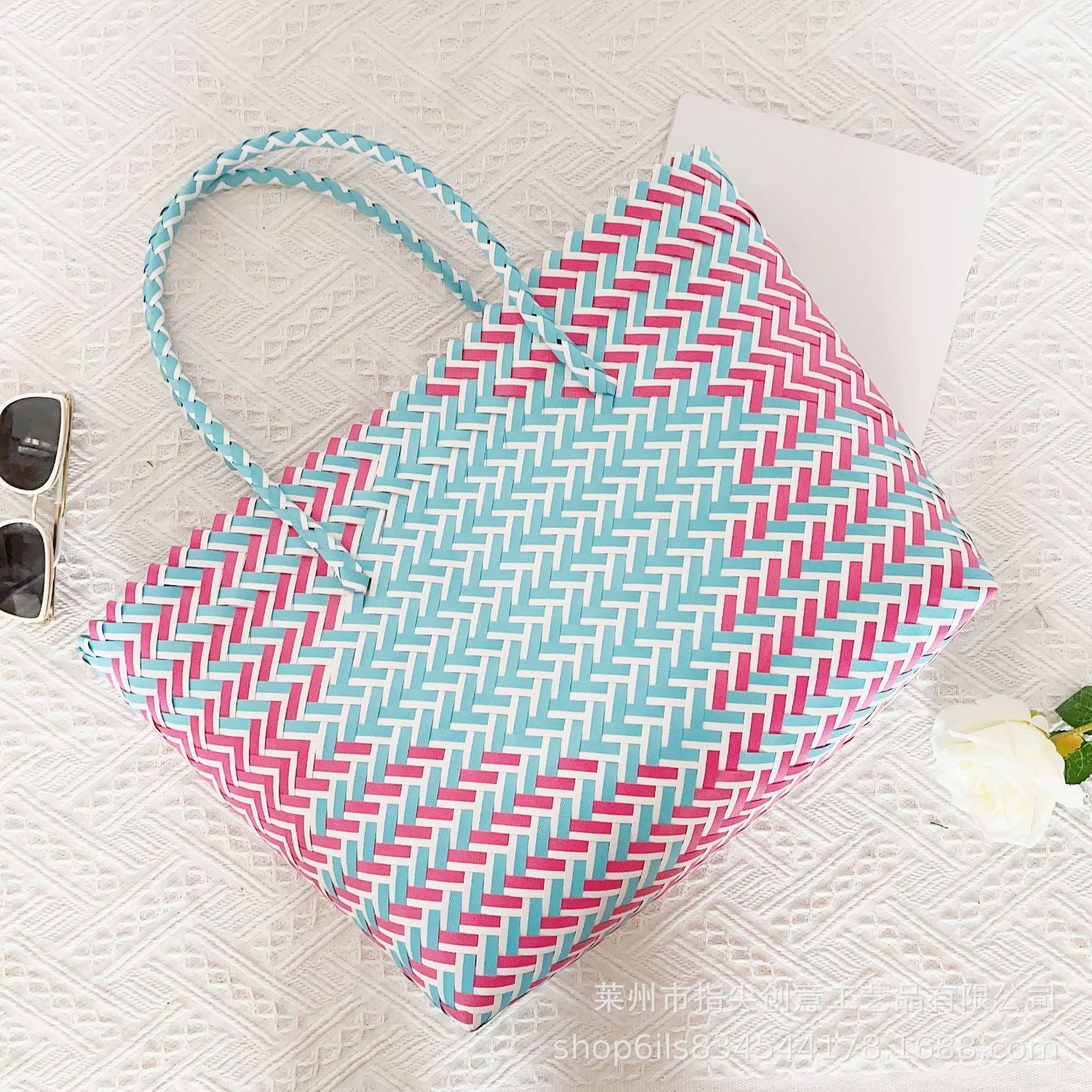 手工编织大容量菜篮子包沙滩包撞色手提包女士包袋托特包购物篮,收纳整理,其他收纳篮,淘宝优惠券,粉丝福利购,淘宝优惠卷