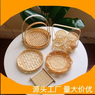 竹编小竹篮家用茶点水果糕点小吃盘薯条筐炸物篮子迷你小提篮摆件