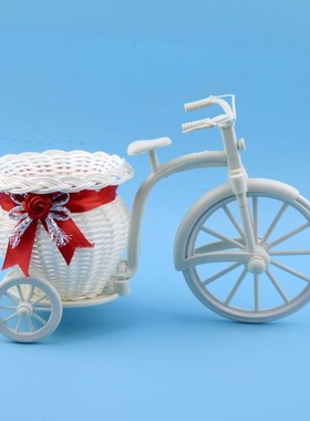 三轮车花篮居家玄关摆件迷糊娃娃装饰配件脚踏车带蝴蝶结花篮车