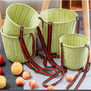 竹编背篓采摘茶叶竹筐儿童背箩表演舞蹈道具纯手工竹制背带可调节