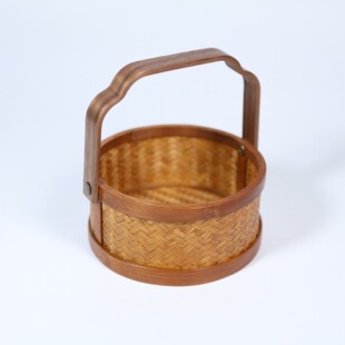 中式大漆紫竹把手圆形方形带盖点心提篮水果蓝茶具收纳篮高档礼盒