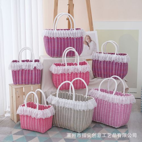 彩色塑料编织菜篮子包手提包
