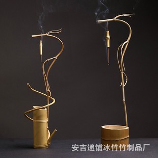 竹制龙挂香 中式摆件 创意日式禅意茶室书房酒店竹编插花花篮倒挂