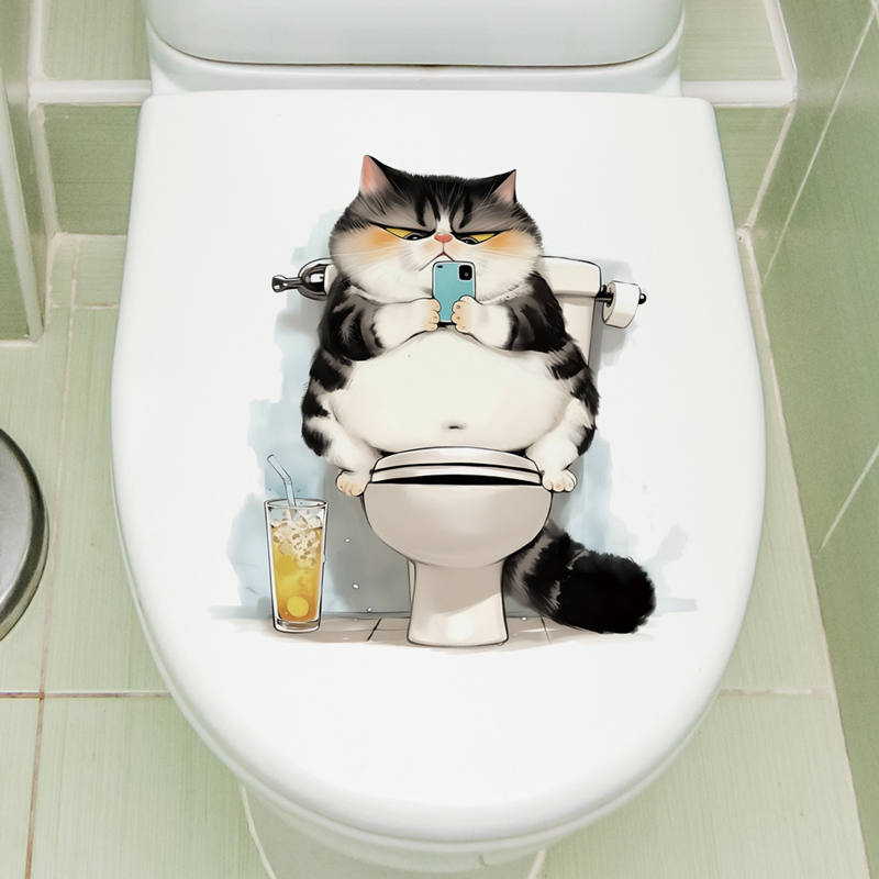 卡通猫咪动物墙贴纸自粘瓷砖厕所浴室马桶贴画装饰布置幼儿园教室图片
