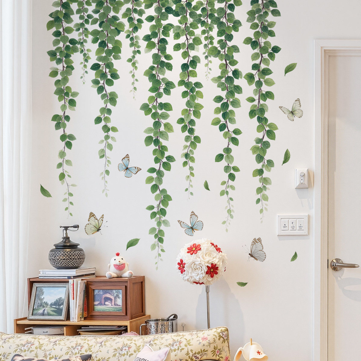 简约清新绿叶绿植蝴蝶自粘墙壁贴纸墙上装饰贴画出租屋墙面改造,家居饰品,软装墙贴,淘宝优惠券,粉丝福利购,淘宝优惠卷