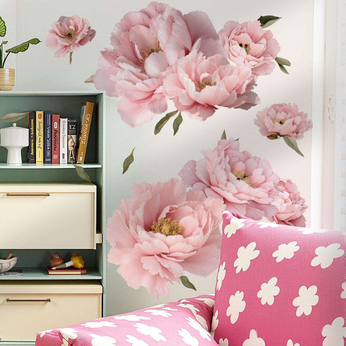 仿真牡丹花粉色清新简约墙壁贴纸墙面遮丑涂画钉孔洞遮挡覆盖自粘,家居饰品,软装墙贴,淘宝优惠券,粉丝福利购,淘宝优惠卷