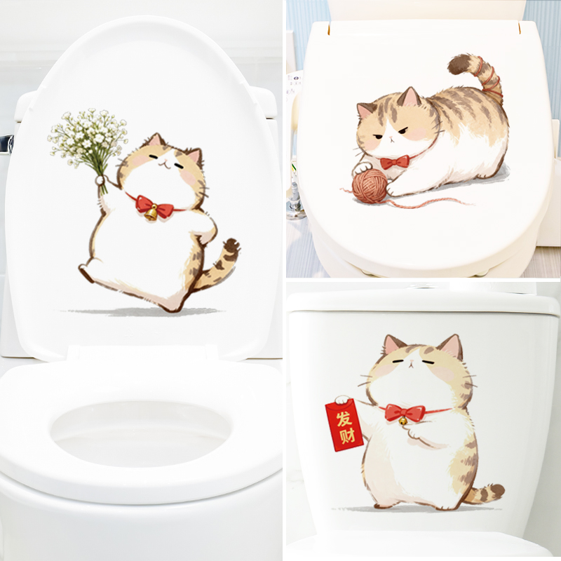 可爱猫咪简笔画自粘墙贴纸厕所马桶贴画房间出租屋改造布置可撕