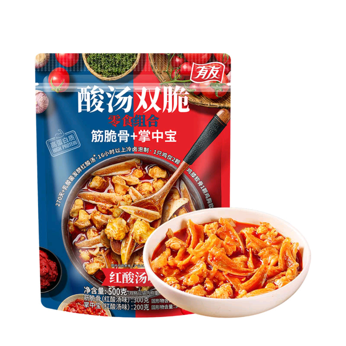 山姆会员超市代购有友酸汤双脆零食组合500g筋脆骨掌中宝零食小吃