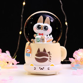 可爱萌宠小豆泥猫咪发光飘雪花玻璃水晶球音乐盒儿童女孩生日礼物
