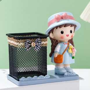 大容量可爱田园女孩多功能铁艺笔筒桌面收纳摆件送儿童女生日礼物