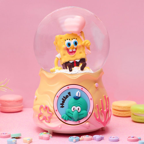 彩灯飘雪花海绵宝宝水晶球音乐盒