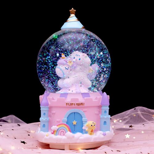 彩灯飘雪可爱芙蓉狗水晶球音乐盒