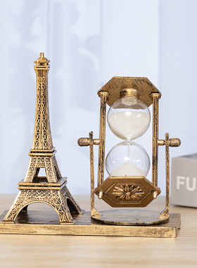 创意复古铁塔沙漏办公桌面装饰流沙摆件情侣学生儿童新年生日礼品